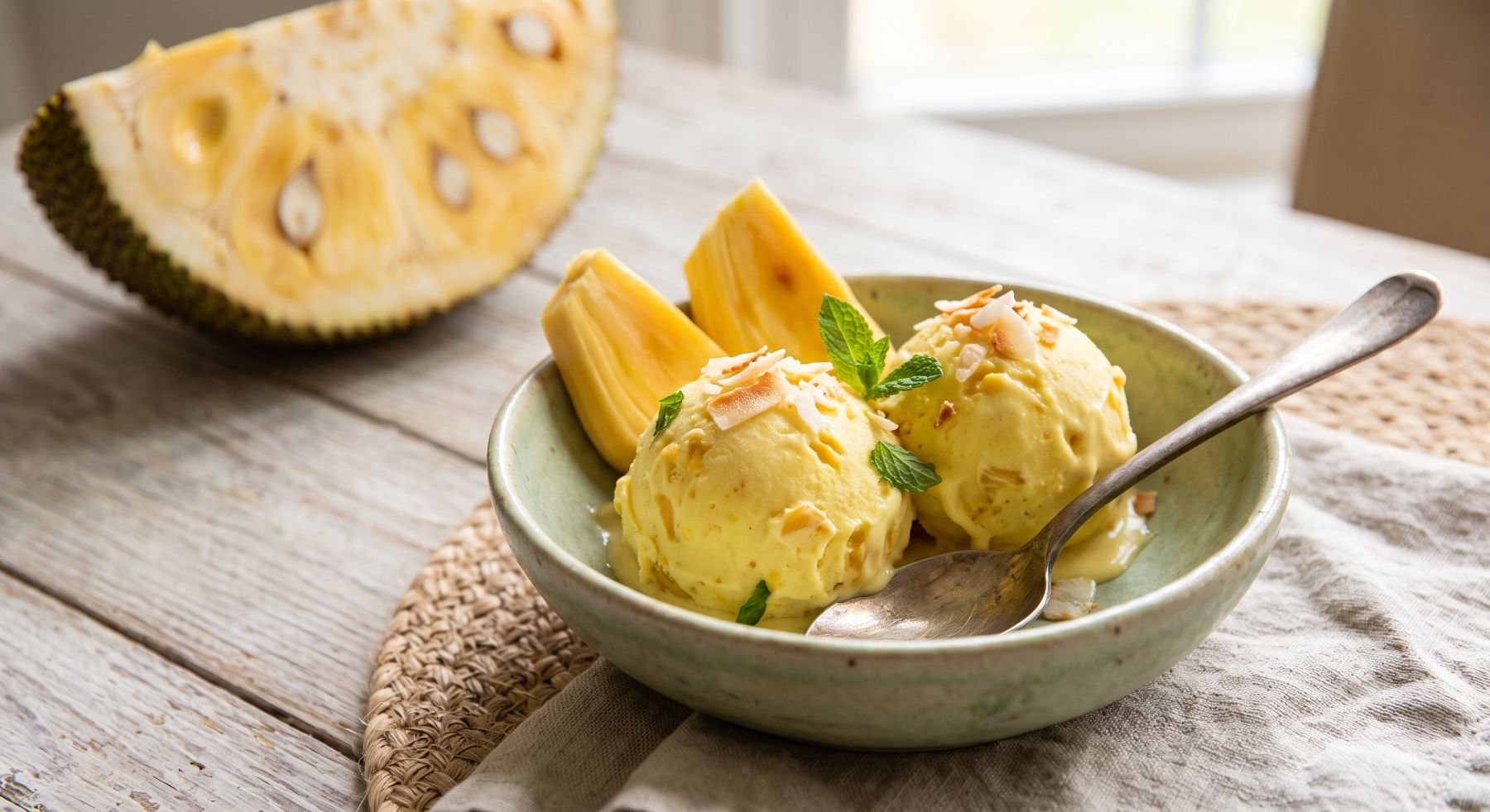 Fruit ice cream served with jackfruit