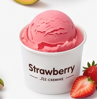 Strawberry sundae ice cream cup
