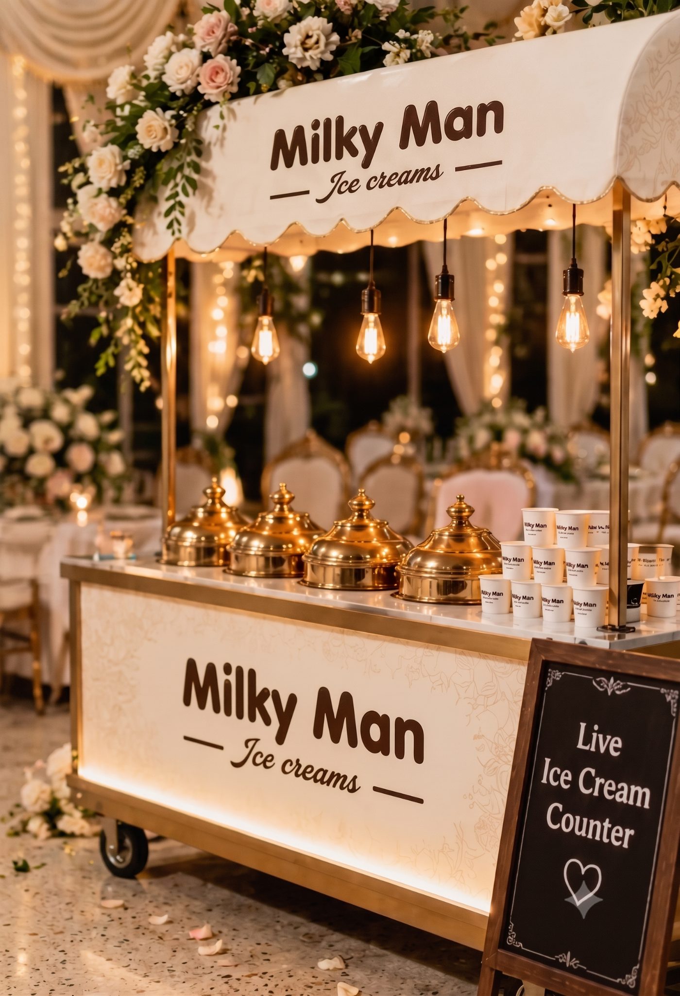 Server scooping ice cream to order at a live counter